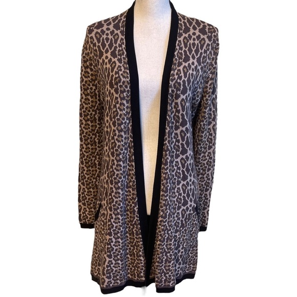 Soft Surroundings Knit Leopard Print Duster Cardigan Sweater Casual Medium - Picture 3 of 8